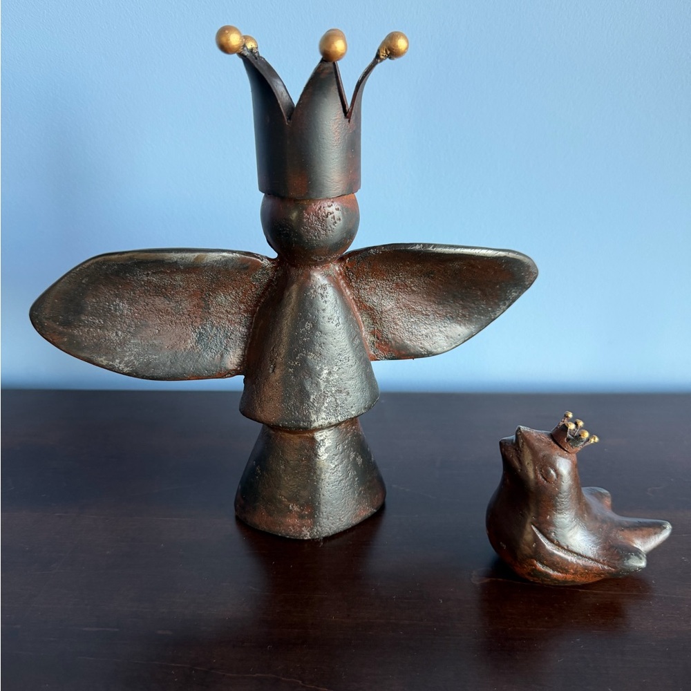 Jan Barboglio - Bronze Angel and Bird Sculpture Set